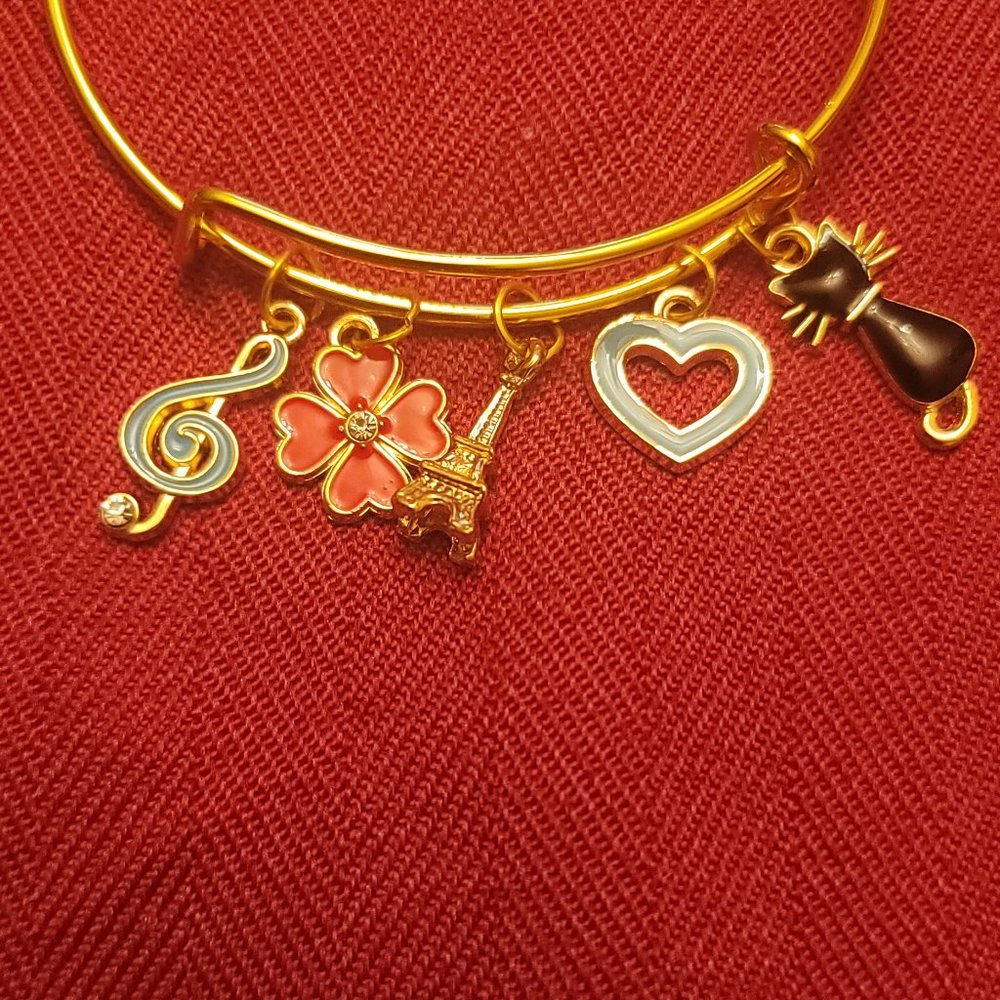 Wire Bangle Adjustable Expandable Charm Bracelet (hand-crafted) - Picture 4 of 6